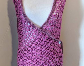 Crochet sweater vest/dress, pink and purple vest, handmade vest, wrap dress, women's vest