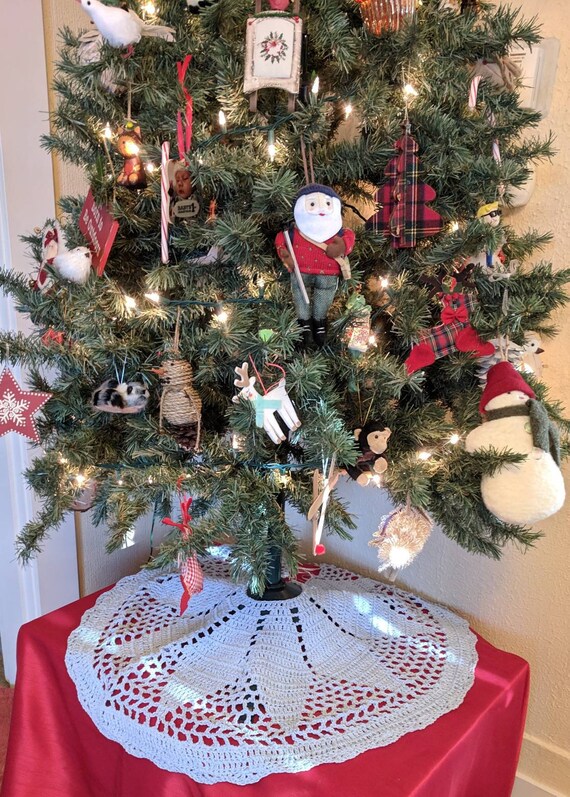 Crochet Christmas Tree Skirt Light Blue With Silver Thread Poinsettia Tree Skirt Handmade Tree Skirt Tree Skirt Etsy
