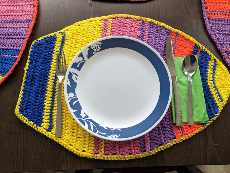 Easter Egg Placematsset of 4 Handmade Crochet Pink Blue Yellow Orange