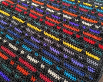 Geometric multicolor crochet afghan, crochet blanket, handmade blanket, diamond pattern blanket