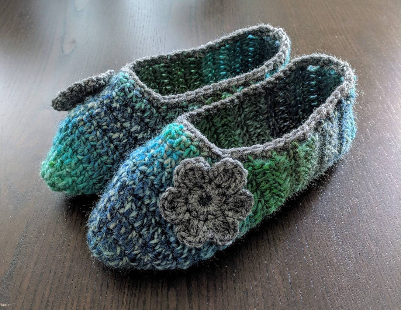 Cozy Crochet Slippers Green Blue and Gray - Etsy