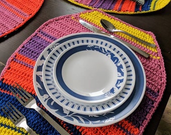 Easter egg placemats-set of 4 handmade crochet pink blue yellow orange purple blue Easter holiday table linens