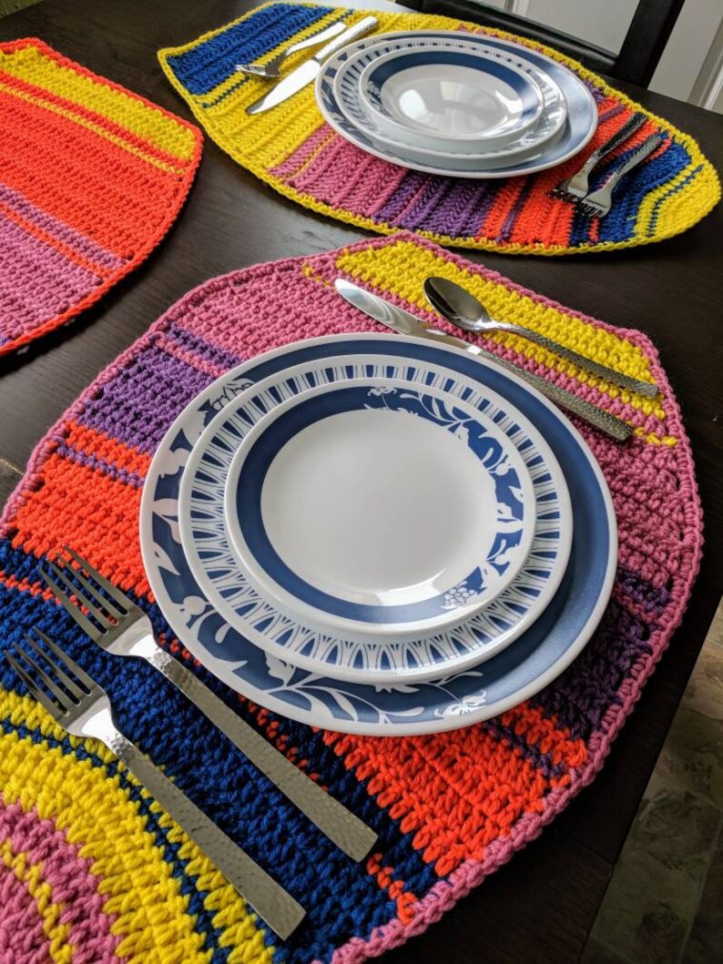 Easter Egg Placematsset of 4 Handmade Crochet Pink Blue Yellow Orange