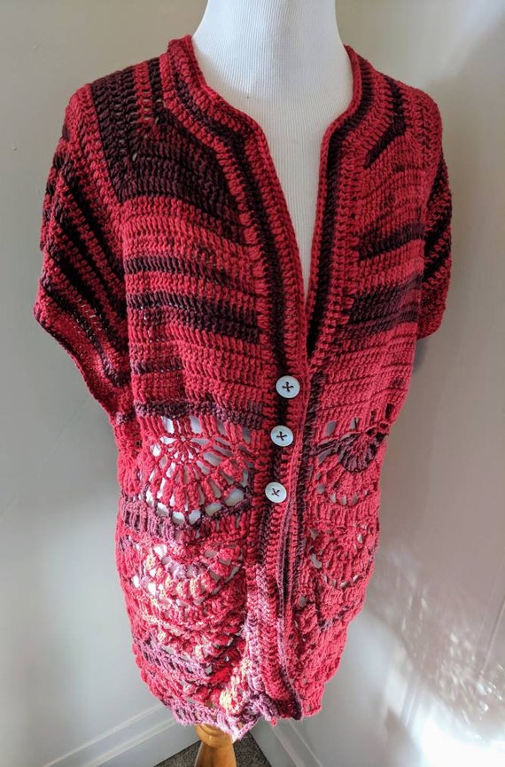 Red and Purple Crochet Cardigan Hand Crochet Women's | Etsy