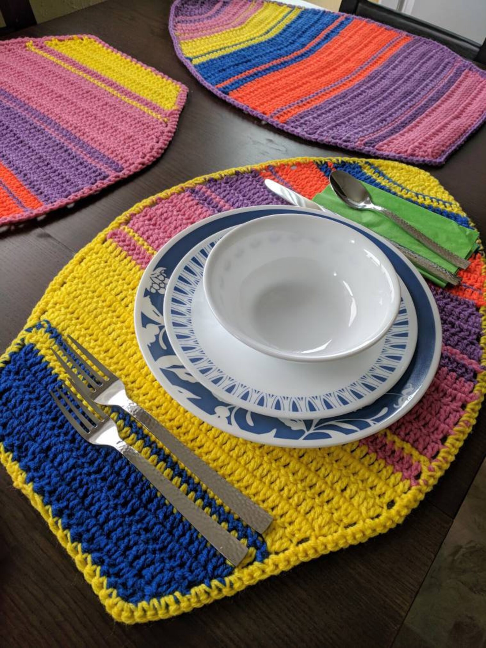 Easter Egg Placematsset of 4 Handmade Crochet Pink Blue Yellow Orange