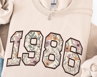 Sudadera de 40 cumpleaños, sudadera de 1986, regalos de 40 cumpleaños para mujeres, sudadera de cuello redondo de cumpleaños de 1986, sudadera de feliz cumpleaños, sudadera de 40 cumpleaños
