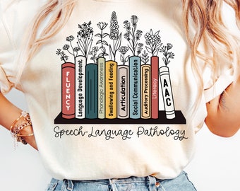 Comfort Colors Retro Speech Language Pathology Shirt, SLP T-Shirt, Gift for SLP, Speech Therapy Tee, Book Lover tshirt, Wildflowers Apparel