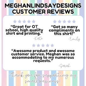May include: Image displaying customer reviews for MEGHANLINDSAYDESIGNS. The reviews are presented on a white background with star ratings. Text includes positive feedback about the product quality and customer service. The image also includes the text: "Thank you for supporting my small business!"
