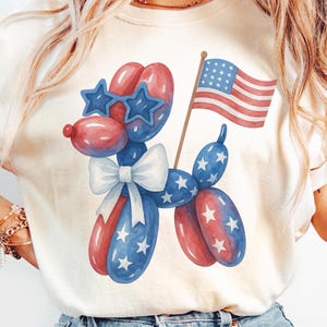 USA Bow Shirt Comfort Colors Patriotic Balloon Dog 4th of July Shirt Fourth of July Balloon Dog TShirt Coquette Patriotic Shirt