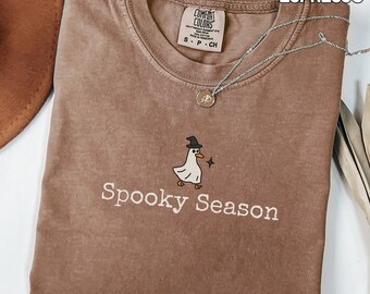 Minimalist Spooky Season Shirt Comfort Colors Spooky Goose Shirt Halloween Tshirt Cute Ghost Shirt Womens Halloween Shirt Halloween Gift