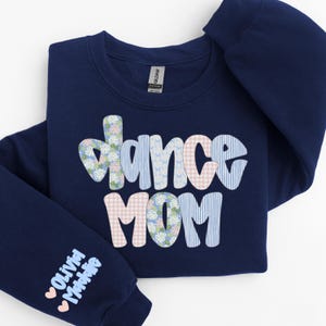 Custom Gingham Dance Mom Sweatshirt with Kids Names on Sleeve Gift From Kids for Competition Mom Personalized Dance Mama Coquette Crewneck