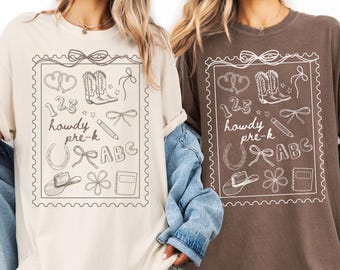 Howdy Pre-K Teacher Shirt Comfort Colors Doodle Pre-K Teacher Team Shirts Back to school Pre-K Squad Shirts First Day of School TShirt