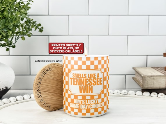 Smells Like A Tennessee Win Candle Tennessee Volunteers Candle Gift for Tennessee Fan Orange Checkered Gift for Football Fan Game Day Candle