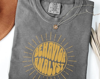 Comfort Colors Retro BCBA shirts, Celestial BCBA group shirt, Behavior Analyst Shirts, Sun Shirt Gift for BCBA gift, aba tshirts