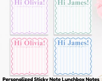 Personalisierte Lunchbox Notizen für Kinder, personalisierte Notiz von Eltern, benutzerdefinierte Haftnotizen, personalisierte Notizen für das Geschenk der Kinderlunchbox