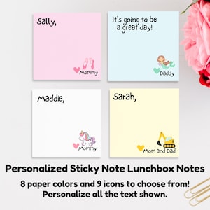 Notes personnalisées pour boîte à lunch pour enfants, note personnalisée d'un parent, notes autocollantes personnalisées, notes personnalisées pour enfants pour boîte à lunch,