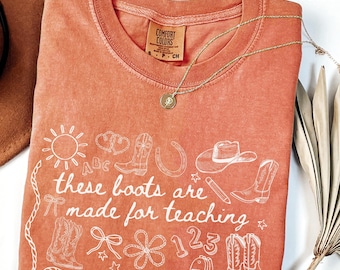 These Boots Are Made For Teaching Western Teacher Shirt Cowboy Teacher Shirt Back to School Teacher Doodle TShirt Teacher Appreciation Gift