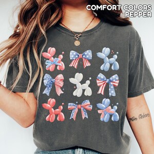 USA Bow Shirt Comfort Colors Patriotic Balloon Dog 4th of July Shirt Fourth of July Balloon Dog TShirt Coquette Patriotic Shirt