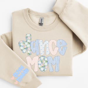 Custom Gingham Dance Mom Sweatshirt with Kids Names on Sleeve Gift From Kids for Competition Mom Personalized Dance Mama Coquette Crewneck