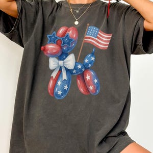 USA Bow Shirt Comfort Colors Patriotic Balloon Dog 4th of July Shirt Fourth of July Balloon Dog TShirt Coquette Patriotic Shirt