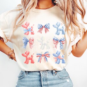 USA Bow Shirt Comfort Colors Patriotic Balloon Dog 4th of July Shirt Fourth of July Balloon Dog TShirt Coquette Patriotic Shirt