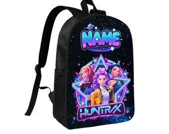 Personalized K Pop Heroine Backpack, Custom Name Galaxy School Bag, Neon Girl Group Laptop Backpack, Music Fan Birthday Gift
