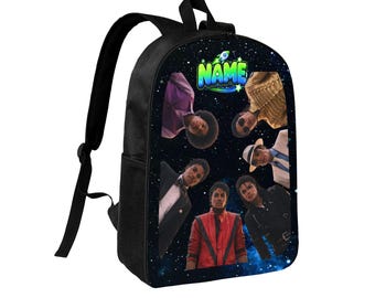 Gepersonaliseerde rugzak met popmuziekicoon, schooltas met eigen naam in sterrenstelselthema, retro dansster boekentas, cadeau voor muziekfans onder de tieners