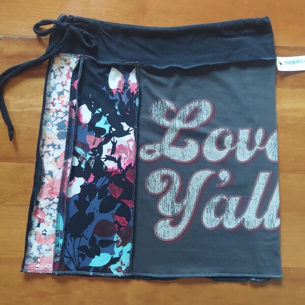 S Upcycled Recycled Repurposed Floral Love Y'all Tshirt Skirt Womens Clothing Ecofriendly Mojowear