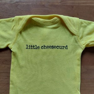 Little Cheesecurd Baby Onesie: Yellow Rabbit Skins Brand, Wisconsin Baby Shower