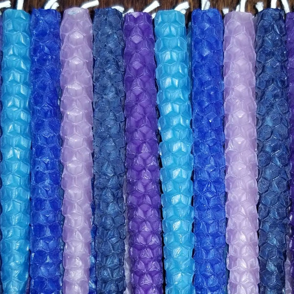 Hanukkah - Blues & Purples - Chanukah Candles - 100% Natural Beeswax