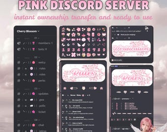 Server Discord rosa completamente configurato / Template Discord carino ed estetico / Configurazione server per community di gioco / Download immediato
