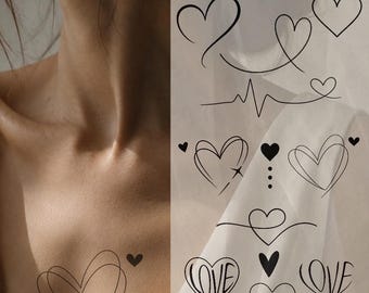 Minimalist Heart Love Tattoo Designs | Fine Line Feminine Set (PNG JPG)