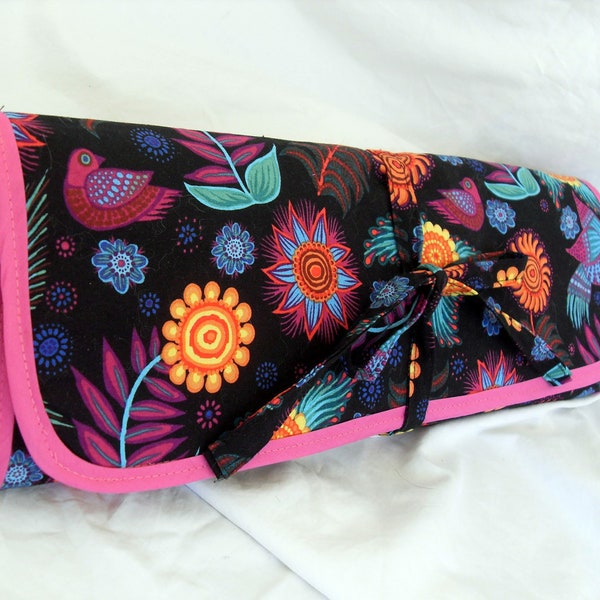 Aguja de tejer organizar gran combinación rollo bolsa recta Circular doble punto Zip Bag arte popular flores