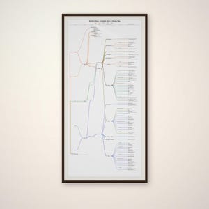May include: A framed vertical wall art print featuring a complex, branching mind map diagram on a white background. The chart displays various interconnected lines in orange, green, and blue, with small text labels throughout the structure.