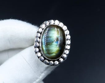 Statement-Ring aus Sterlingsilber mit natürlichem Labradorit, Boho-Edelstein mit blauem Schimmer
