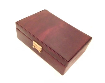 Leather Lovers Classic ANTIQUE Italian LEATHER Jewelry Box Vintage Armoire Organizer Case Storage — Spring SALE!