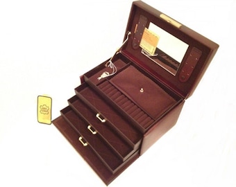 Leather Lovers Classic ANTIQUE Italian LEATHER Jewelry Box Vintage Armoire Organizer Case Storage —  Valentine's Day Sale!!