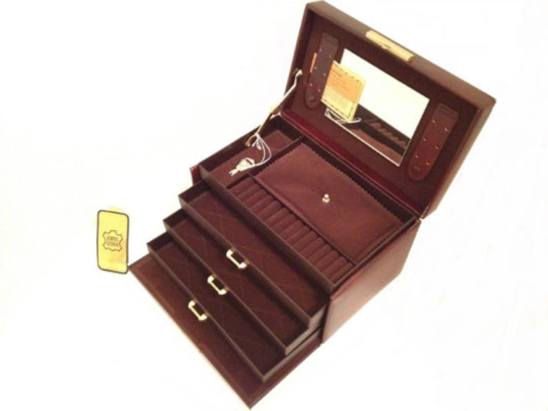 Amantes del cuero Clásico ANTIGUO Caja de joyería de CUERO italiano Vintage Armoire Organizador Caja de almacenamiento Oferta del Día de la Madre imagen 1