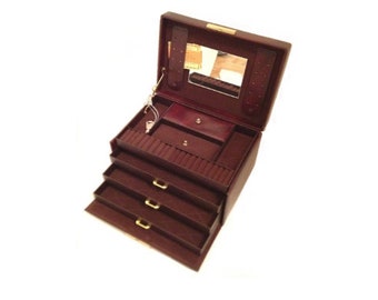 Leather Lovers Classic ANTIQUE Italian LEATHER Jewelry Box Vintage Armoire Organizer Case Storage — Valentine's Day Sale