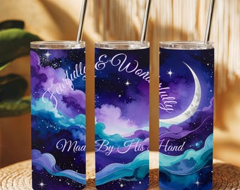 Fearfully and Wonderfully Made Tumbler Wrap PNG Sublimation Digital Download 20oz Skinny Tumbler Faith Gift