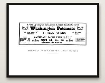 Stampa di baseball delle Negro Leagues, annuncio del 1924 Washington Potomacs contro Cuban Stars, arte murale vintage di Washington DC, storia afroamericana, download digitale stampabile