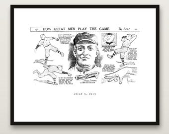 Stampa di Christy Mathewson, vignetta dei New York Giants del 1913, arte murale vintage sul baseball, stampa artistica da giornale, regalo digitale a tema baseball