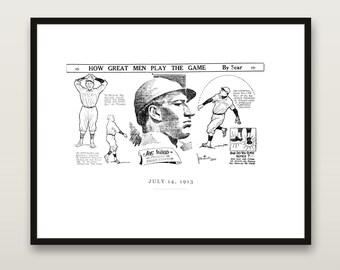 Stampa di Joe Wood, vignetta dei Boston Red Sox del 1913, arte murale vintage da baseball, regalo per lanciatori, stampa artistica da giornale, download digitale