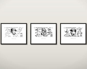Set di 3 stampe dei Philadelphia Athletics, vignette di baseball del 1913, 100.000 Infield, Collins McInnis Baker, arte murale vintage, download digitale