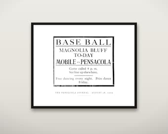 Stampa di Pensacola Baseball, pubblicità vintage della partita del 1909, arte murale della Florida, arredamento della costa del Golfo, regalo per la "tana dell'uomo", download digitale stampabile