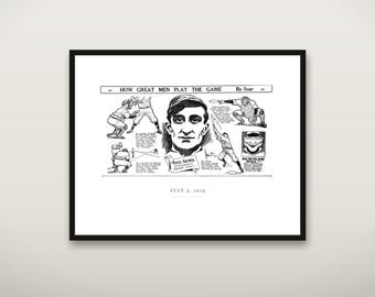 Stampa di Jimmy Archer, vignetta del ricevitore dei Chicago Cubs del 1913, arte murale vintage di baseball, stampa artistica da giornale, download digitale