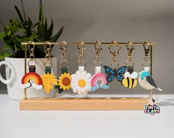 Handmade Polymer Clay Keychains | Floral, Butterfly, Bee, Bird, Rainbow Designs