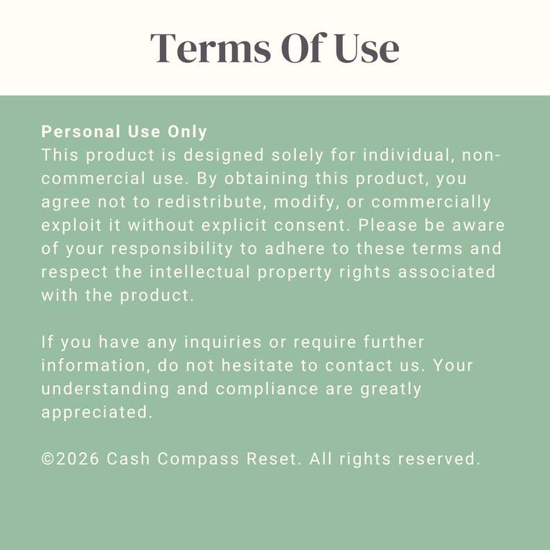 Debt Free Reset Kit terms of use and personal use license