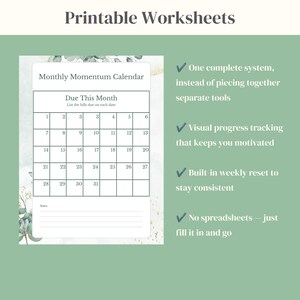 Printable worksheets checklist for debt payoff, visual tracking and weekly reset system