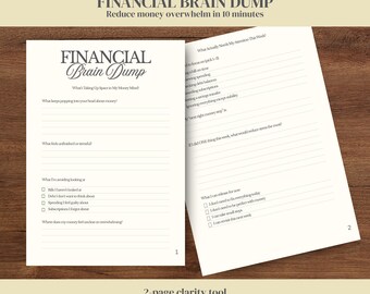 Financial Brain Dump Worksheet, Money Anxiety Journal, Financial Clarity Printable, Mental Load Relief